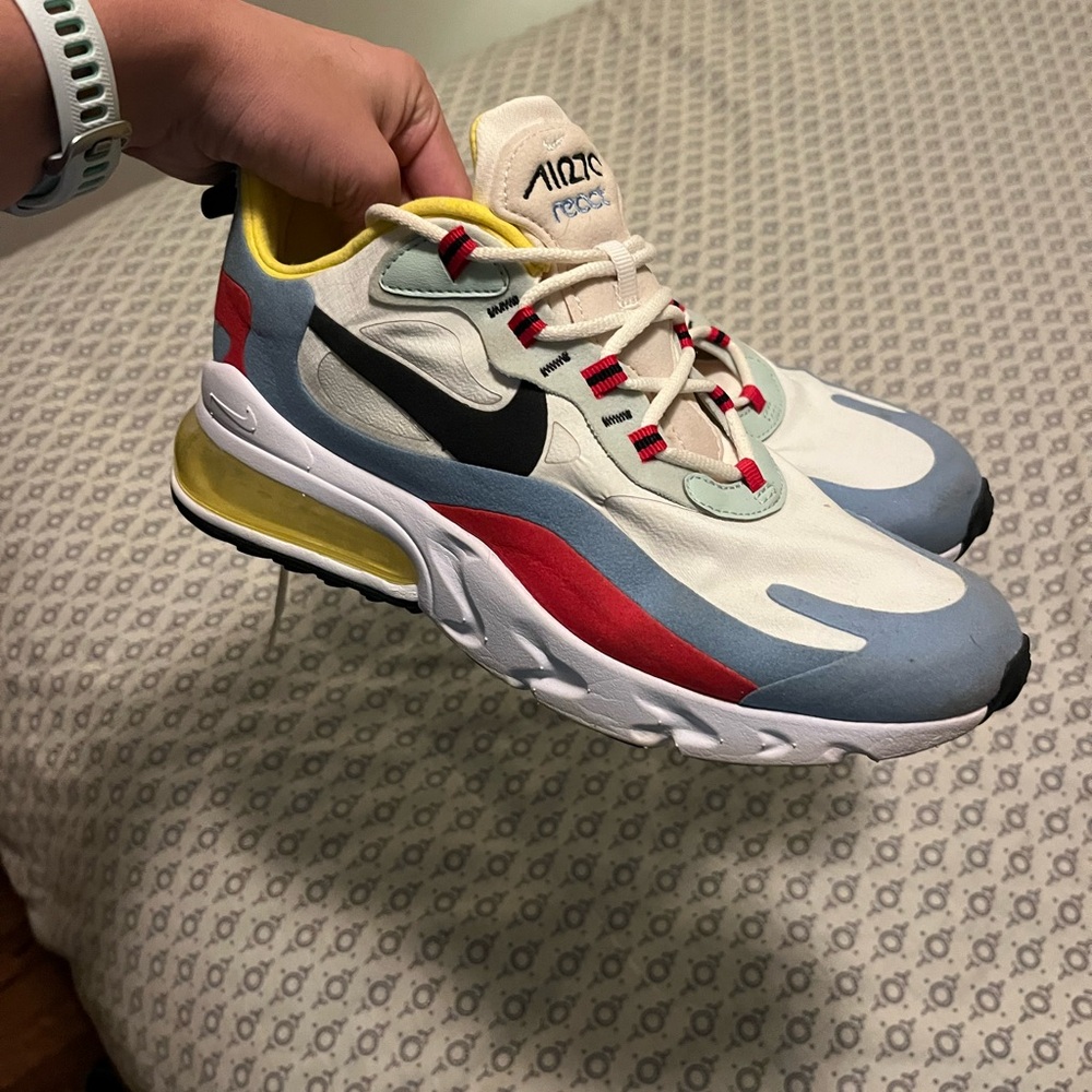 Nike Air Max 270 React in Blue, Red, and Yellow